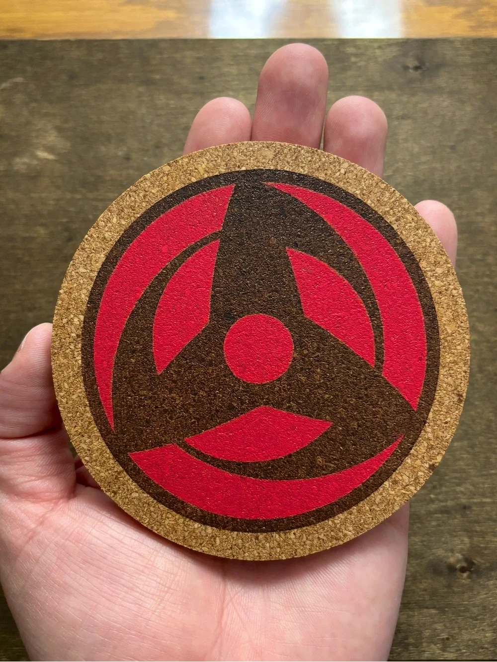 Naruto Kakashi Obito Mangekyou Sharingan Engraved Painted Cork Coaster